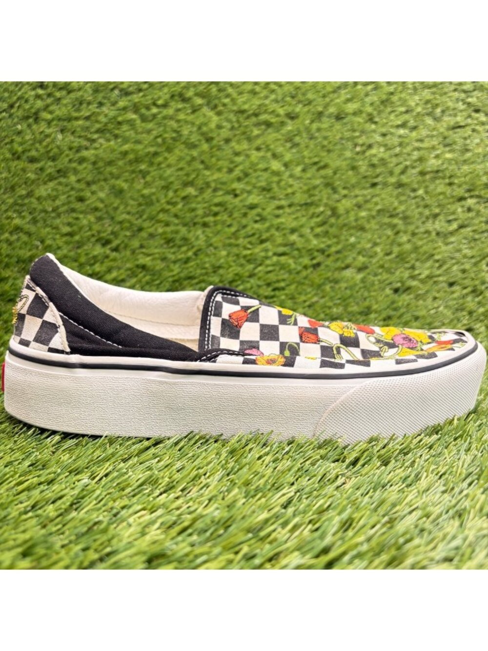 Vans Classic Slip-On Platform Check Womens Size 8 Black Athletic Shoes Sneakers